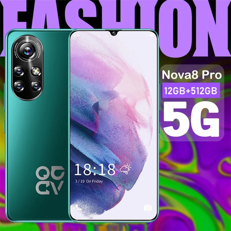

Galaxy 6.8 Inch 6500mAh hot Selling novo 8 pro Android Smartphone 48MP Big Screen 4G/5G 12GB+512GB 10Core Cellphone Mobile Phone