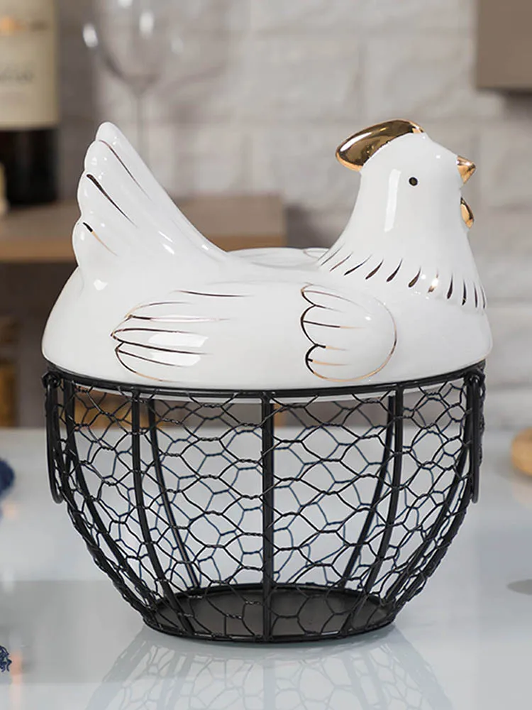 

Country Style Innovative Metal Artificial Chick Design Egg Basket Bottom Non-slip Design For Storing Fruits, Vegetables, Eggs