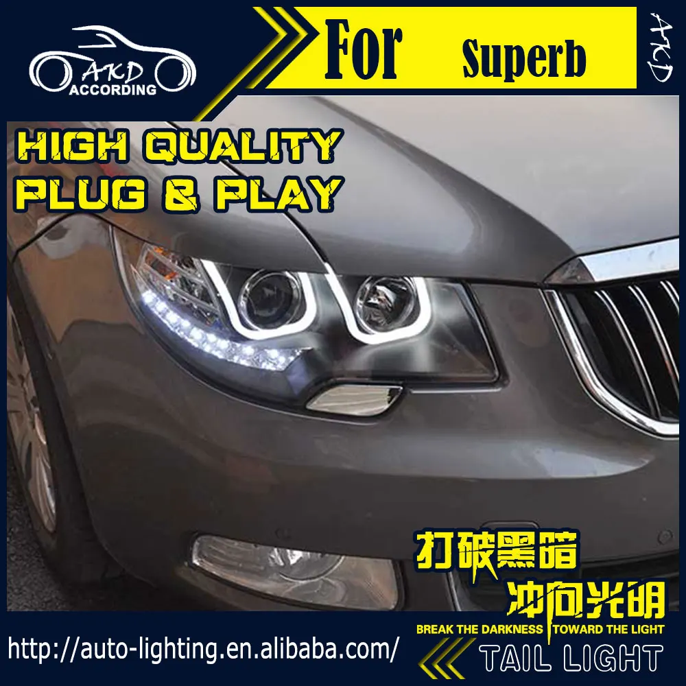 Автомобильная фара AKD для Skoda Superb светодиодный ные фары 2010 2015 DRL H7 D2H Hid опция Angel Eye