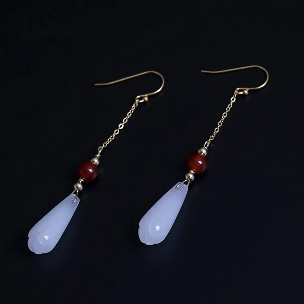 

S925 Silver Natural Red Agate White Magnolia Long Earrings Retro Lady Temperament Diy Handmade Earrings