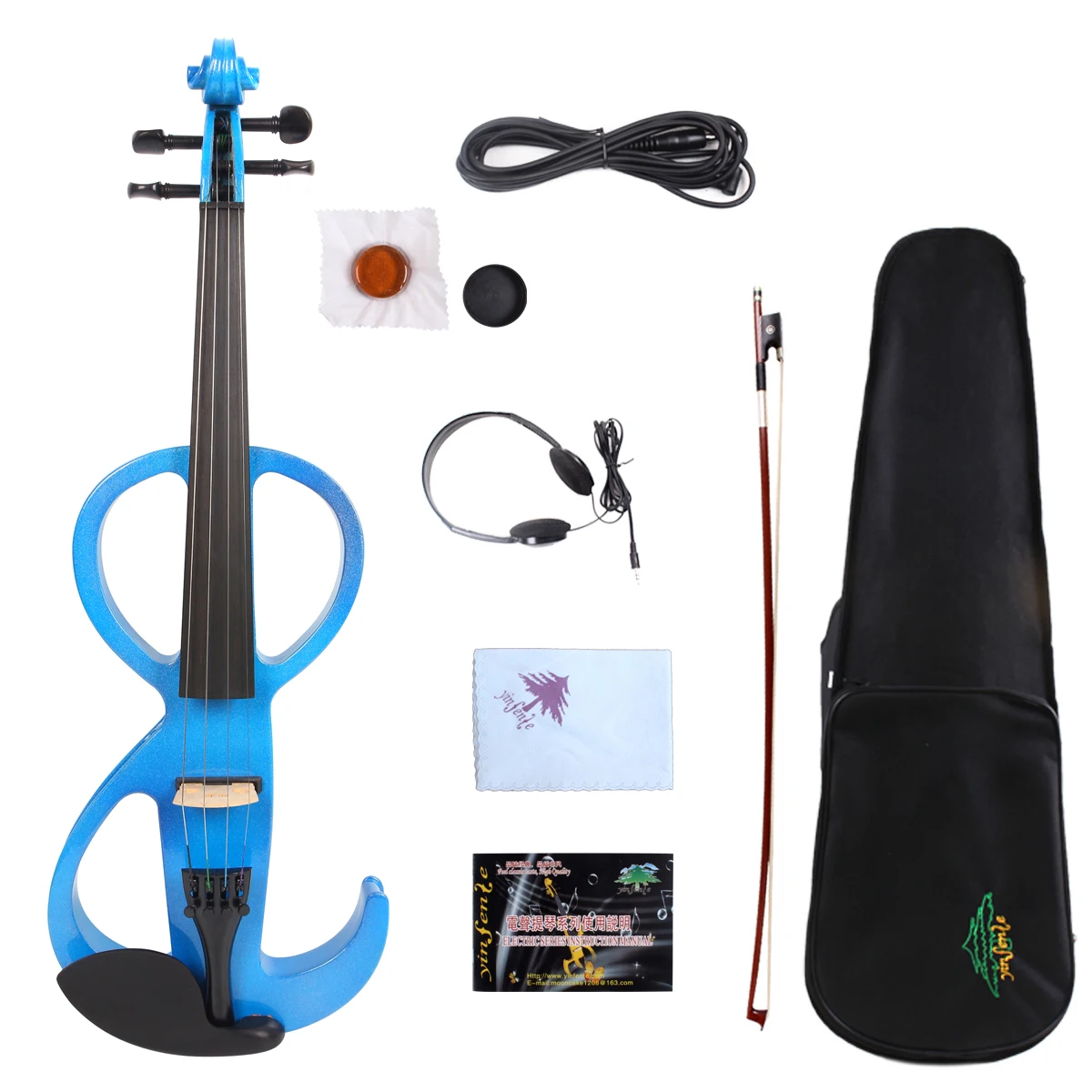 

Yinfente синий 4/4 электрическая Тихая скрипка ручной работы сладкий тон Бесплатный чехол + бант + кабель # EV11