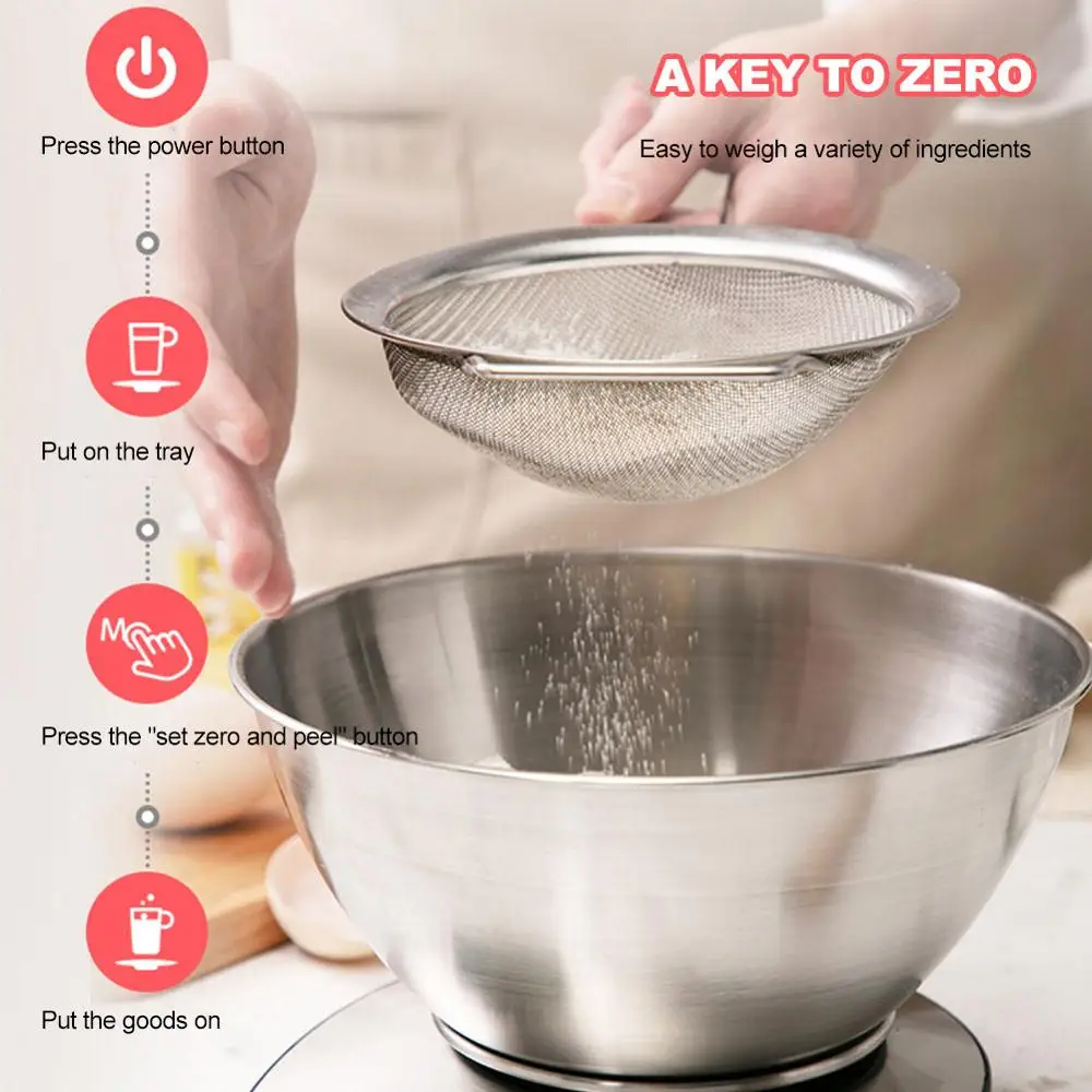

5kg/0.1g Kitchen Electronic Scale Stainless Steel Belt Mixing Bowl Baking Scale Household Electronic Scale Food Gram Scale