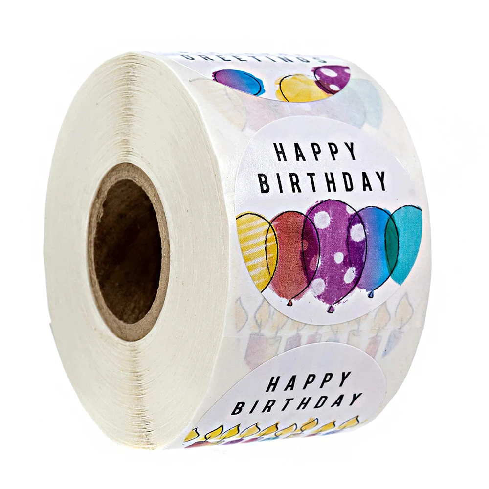 

500 Pcs/Roll Cute Happy Birthday Labels Stickers 1.5Inch Children's Birthday Party Gift Sealing Decorations Greeting Card Labels
