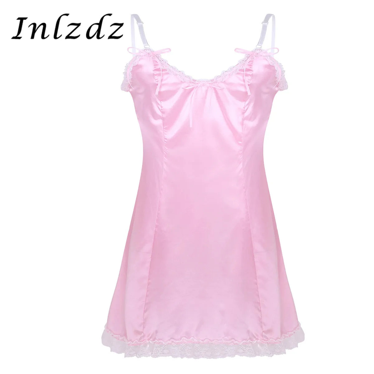 Мужское атласное платье для трансвестита с V-образным вырезом низкой спиной