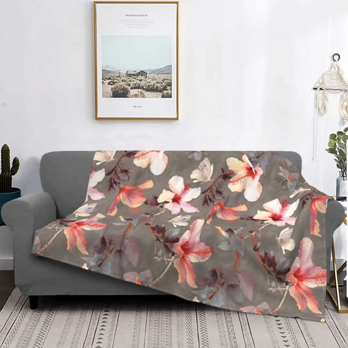 

Manta de hibisco Coral para cama, a cuadros y cama para sofá cobertor, manta con capucha