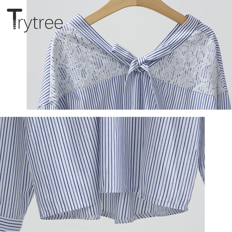 Trytree 2020 Весенняя женская блузка повседневная с v образным вырезом в полоску