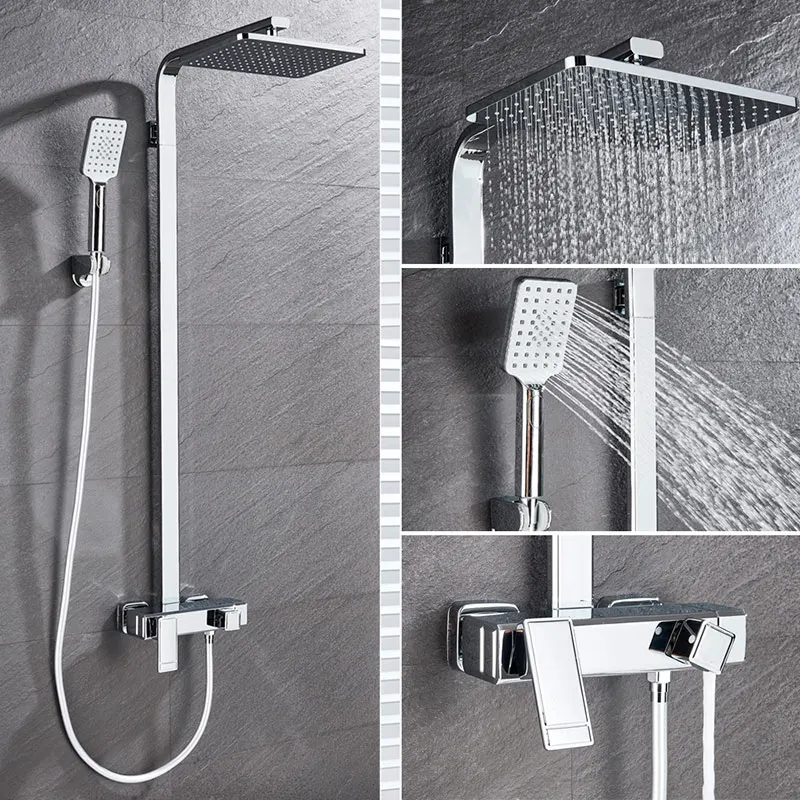 Chrome Bathroom Faucet Chrome/Black Rain Shower Head Bath Faucet Wall Mounted Bathtub Shower Mixer Tap Shower Faucet Shower Set Mixer - Цвет: Chrome