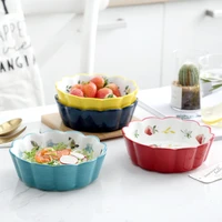 four flower creative ceramics ins fruit salad bowl breakfast dessert bowl vegetable sauce childrens complementary food bowl