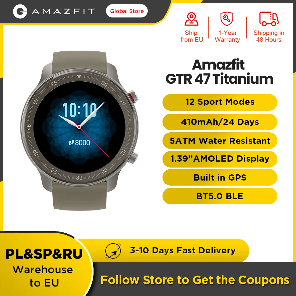  Глобальная версия Amazfit GTR 47 мм титановые умные часы 5ATM новые умные часы 24 дня батарея управление музыкой для телефона Android IOS