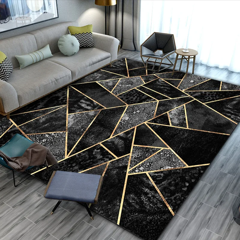 

Black Gold Marble Modern Luxury Living Room Bedroom Carpet Green Geometric 3D Carpet Home Floor Mat Area Rugs Floor Rug
