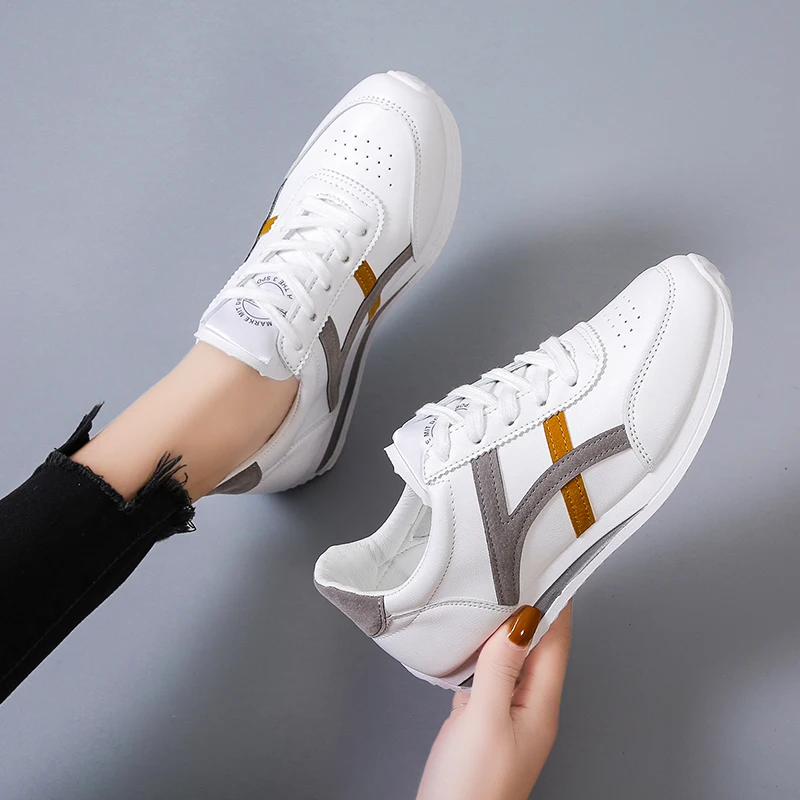 

Spring Autumn Casual Imitation Leather Flat Shoes Lace-up Low Top 2020 Women Shoes Womens Sneakers Tenis Chunky Casual Shoes