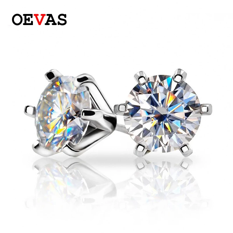 

OEVAS Real 1 Carat 6.5mm Moissanite Stud Earrings Women 100% 925 Sterling Silver Sparkling Wedding Party Fine Jewelry