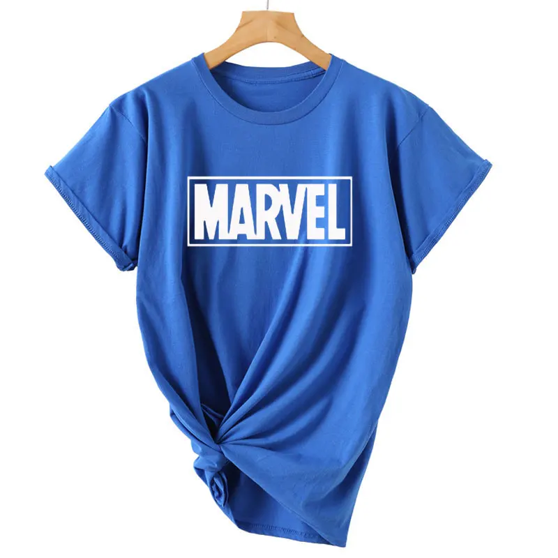 2019 летняя футболка с буквенным принтом MARVEL Женская Повседневная короткими
