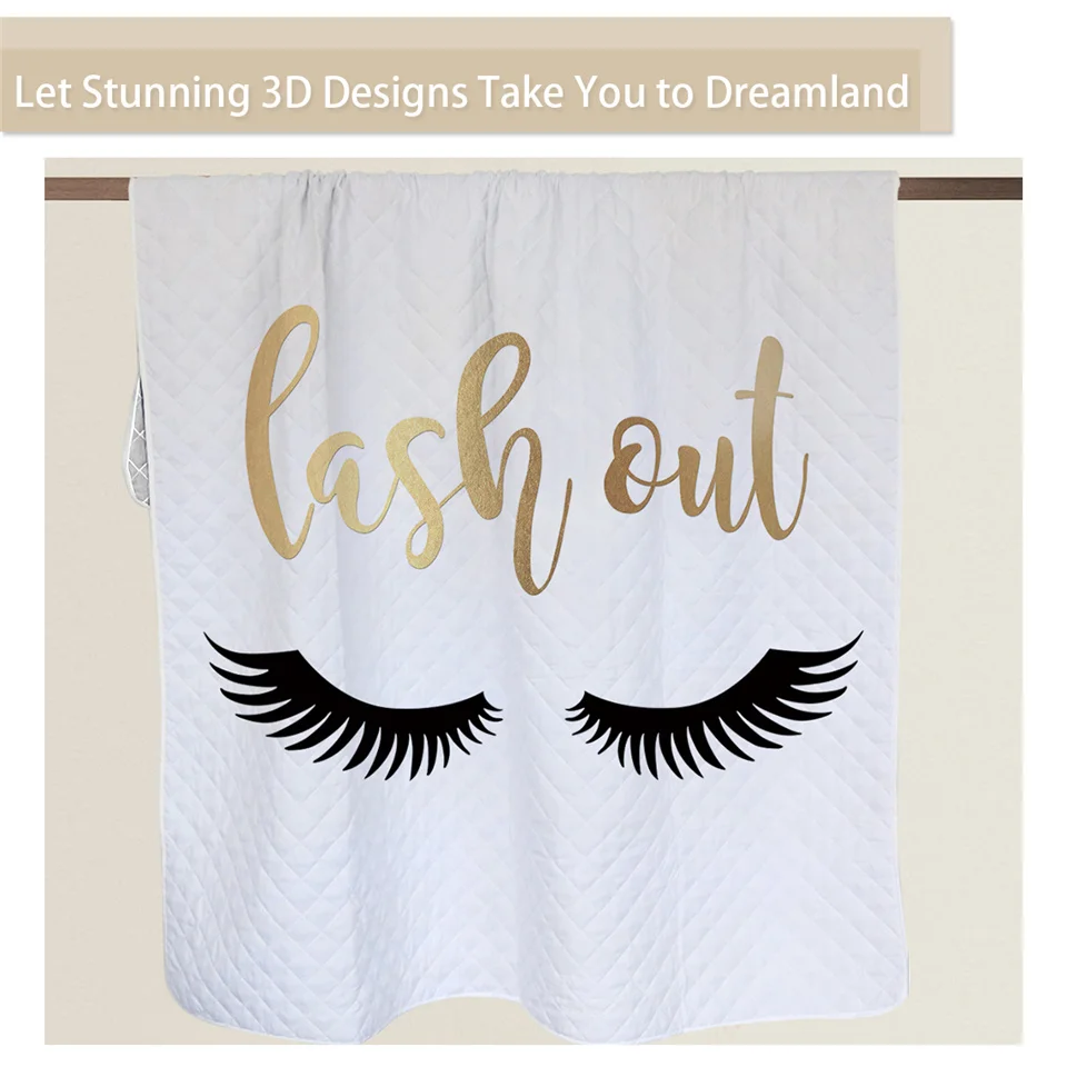 BlessLiving Eyelash Coverlet Set Cute Eyes Gold Black Bed Quilt Set 3-Piece Modern Bedspreads for Fashion Girls Summer Blanket