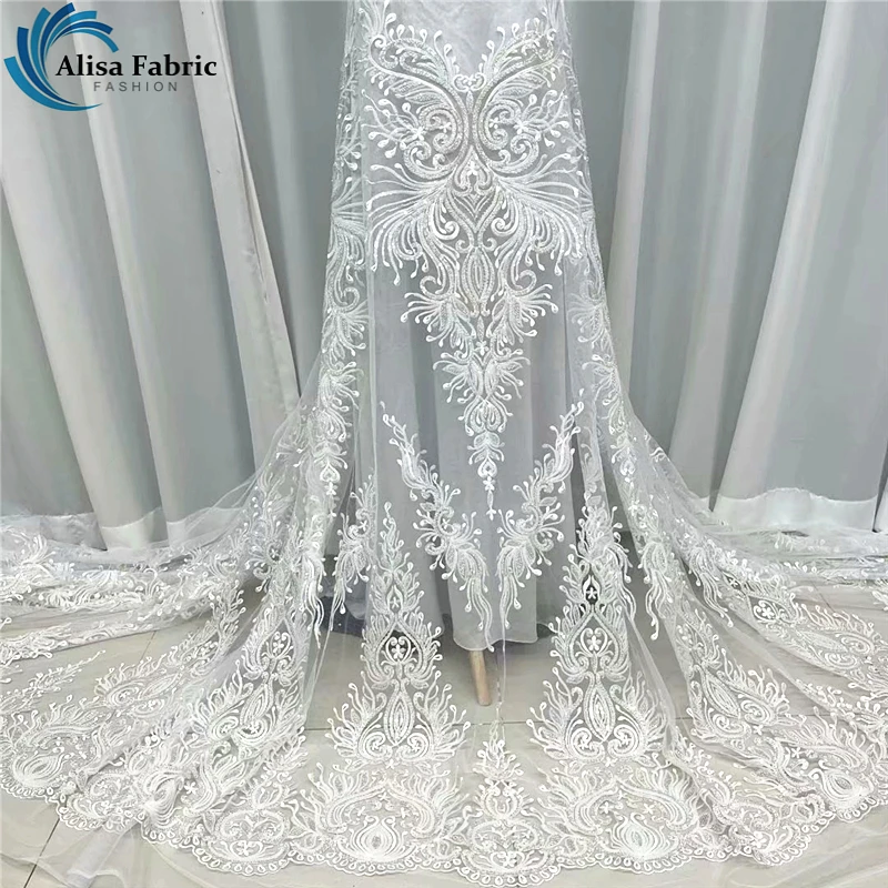 

Чистый белый тюль с бусинами и блестками, кружево, африканская кружевная ткань 2021, красивая Высококачественная французская сетчатая Кружев...