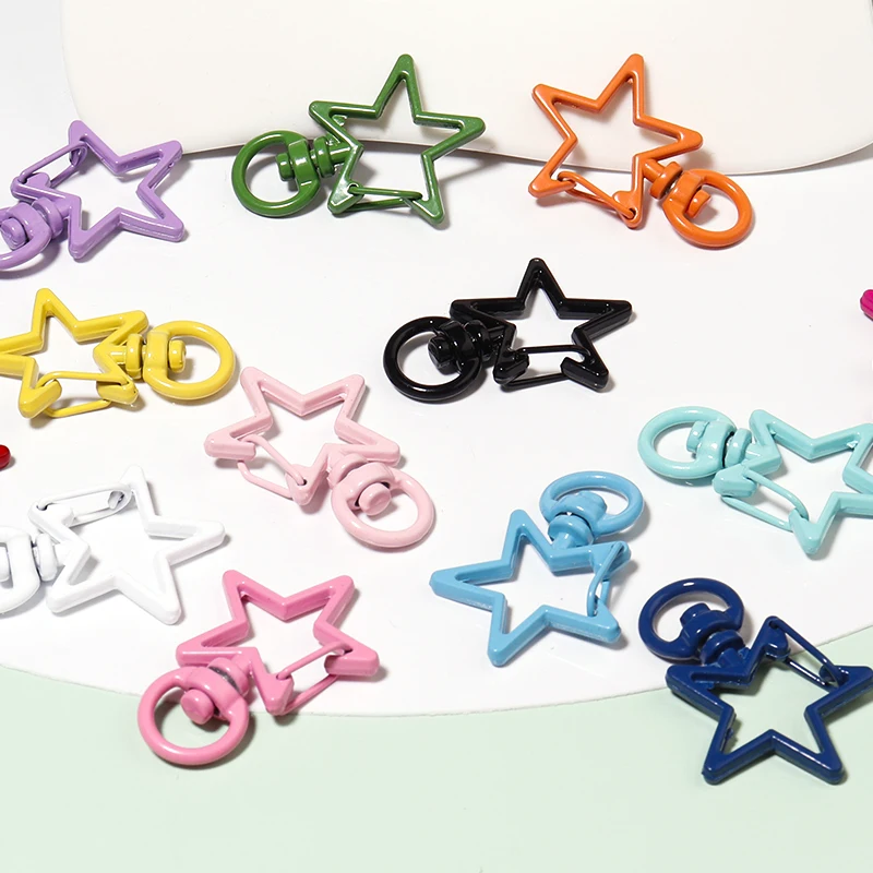 

10pcs/lot Colorful Cute Star Hollow Key Chain Key Ring Keychain Connectors DIY Accessories Lobster Clasp For Jewelry Making