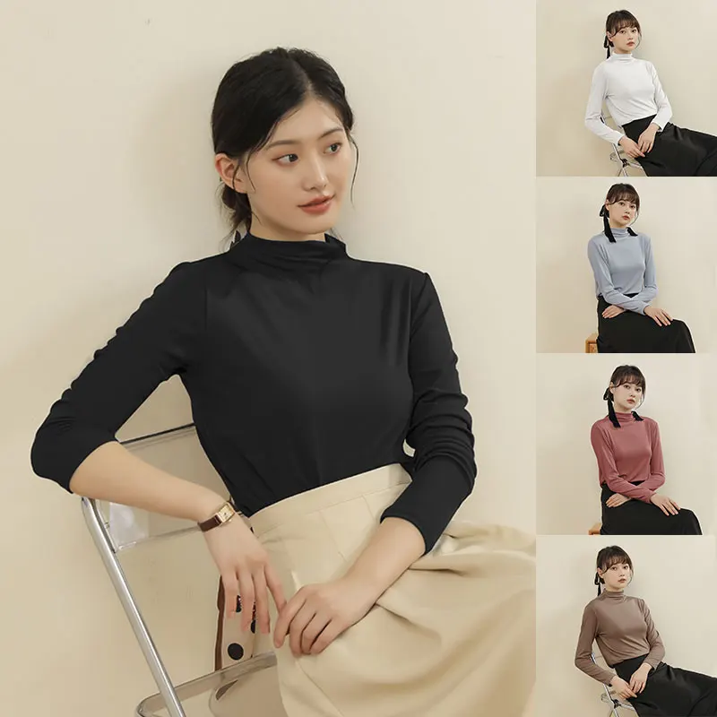 

2021 New Women Autumn Winter Knitting Slim Turtleneck Sweater Solid Bottoming Long Sleeve Minimalist Women Pullover Jumper