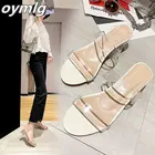 Женские прозрачные шлепанцы с низким верхом, модные летние шлепанцы в Корейском стиле на среднем каблуке, на высоком каблуке, весна-лето 2020