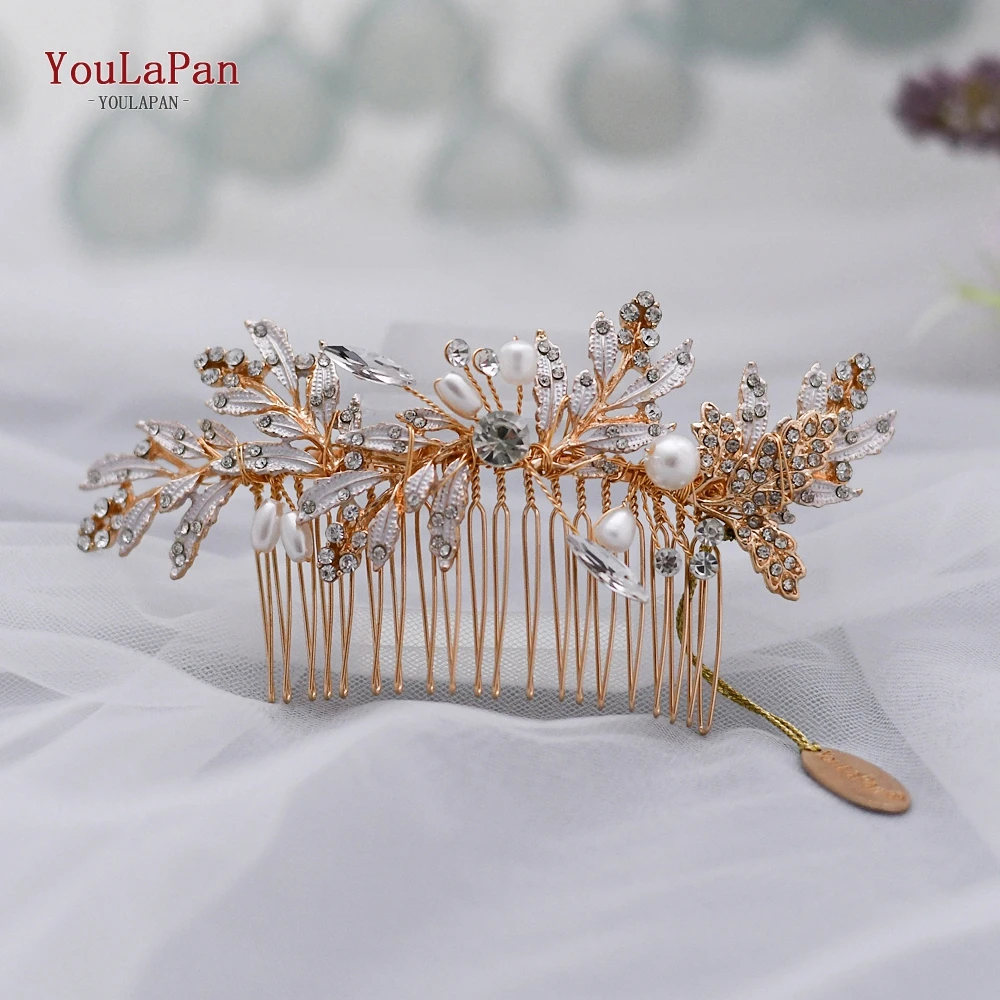TOPQUEEN HP14 свадебные тиары гребни из сплава с листьями и жемчужинами для
