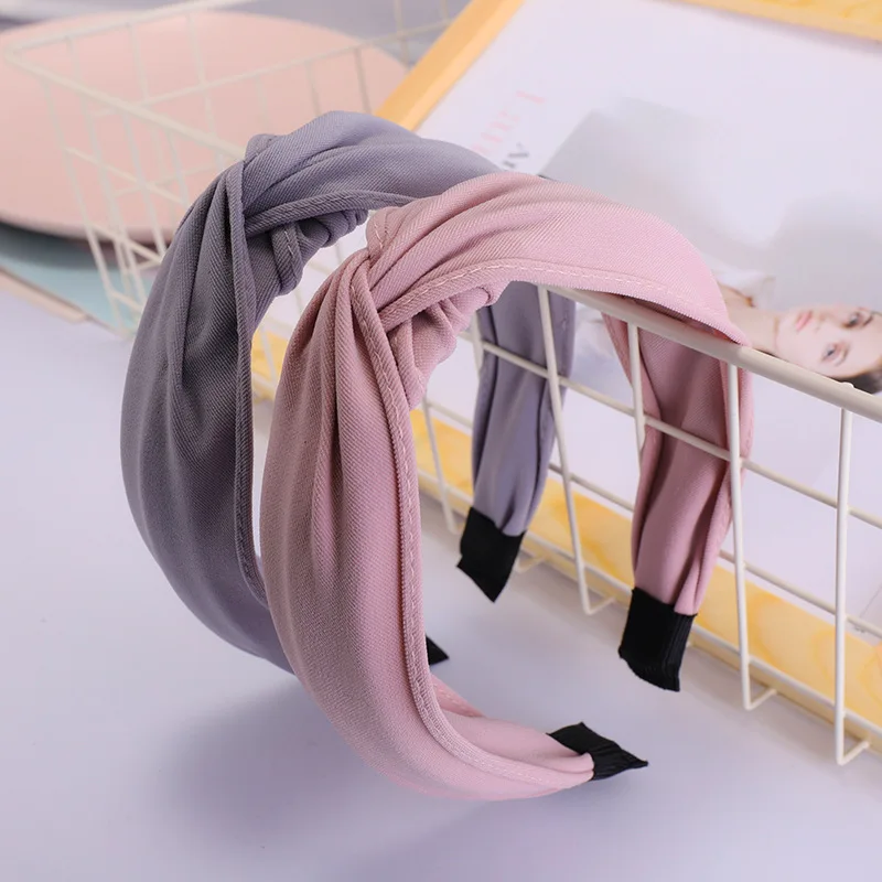 2021New Solid Color Cloth Cross Hairband Headband Turban for Women Lady Wide Plastic Hair Hoop Bezel Bands Accessories |