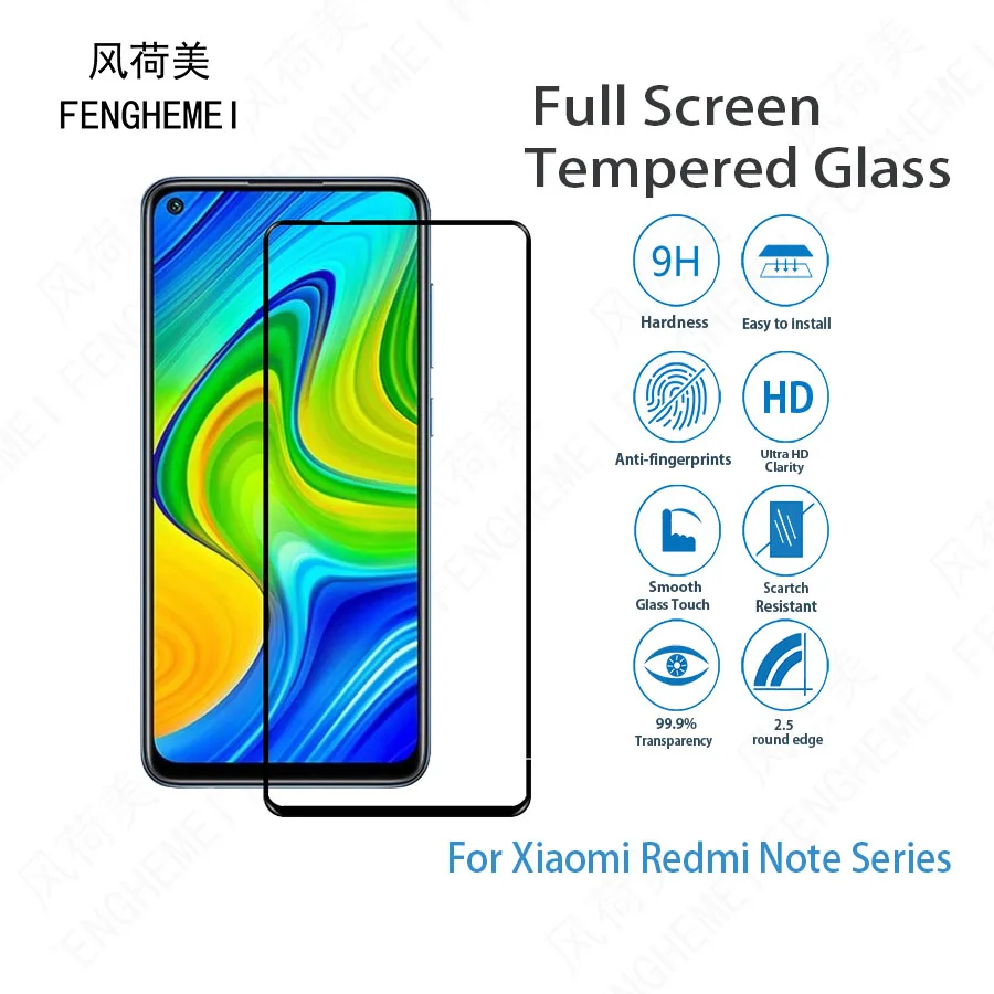 

10 шт./лот для Xiaomi Redmi Note 10 10S 9 9S 4G 5G 8 7 Pro Max Note10 Note9 Note8 Note7 FENGHEMEI 3A полное покрытие закаленное стекло