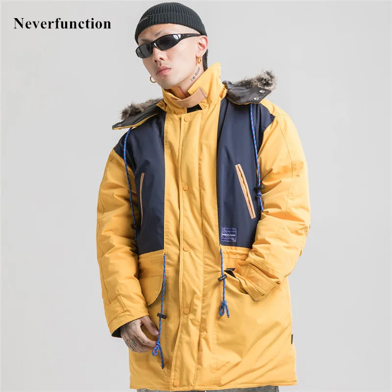Мужская Зимняя Толстая теплая свободная парка с большим меховым воротником и