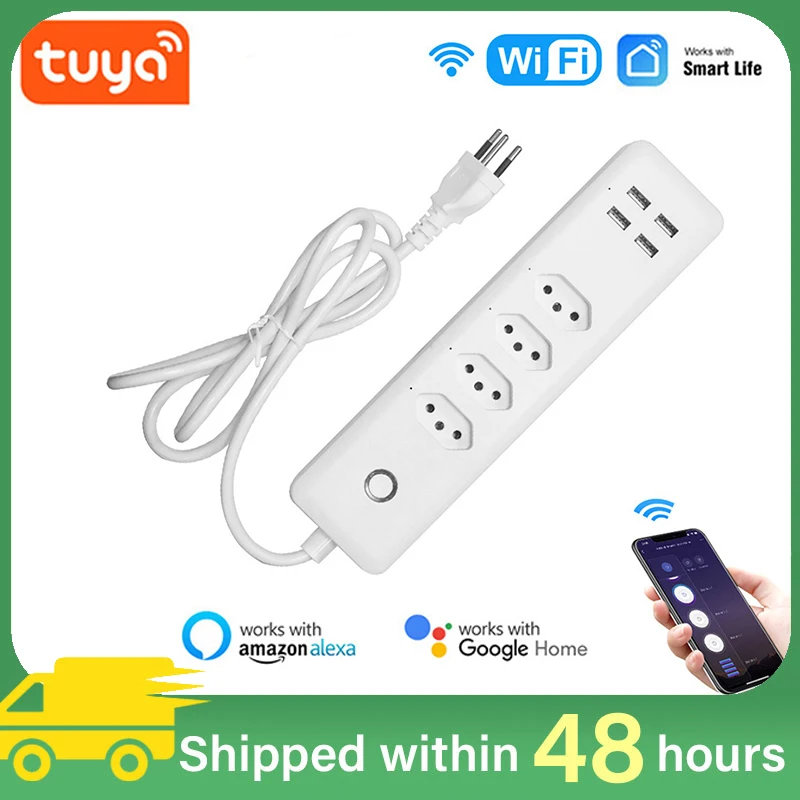 

Умный удлинитель с Wi-Fi, 4 стандартных электрических розетки с 4 USB-портами для зарядки, таймером, управлением через приложение и голосовым упр...