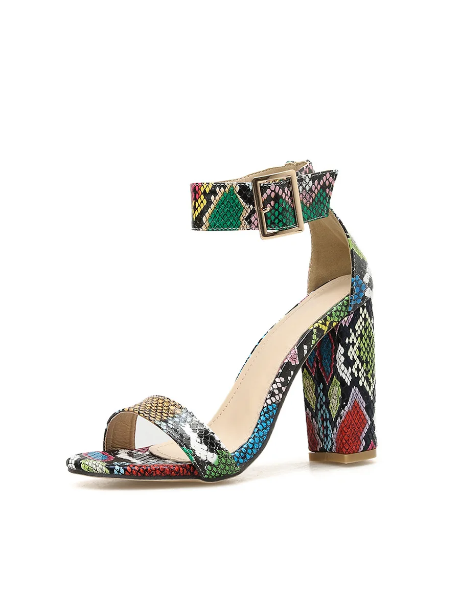

Echoine Summer Snake Skin Print Heel Heel Slippers Women Summer High Heels Square Toe Sandals Slides Ladies Shoes