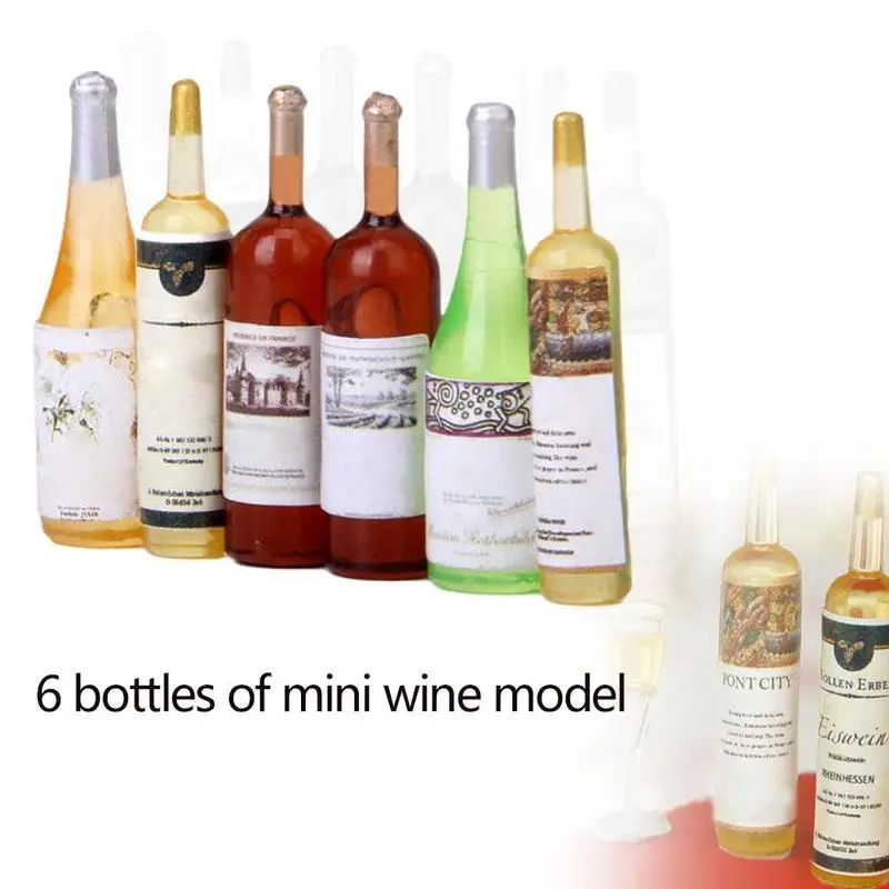

6Pcs 1/12 Dollhouse Miniature Accessories Resin Wine bottle with Box Simulation Drinks Model Toys for Doll House Decoration