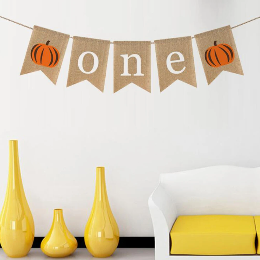 2pcs Autumn Thanksgiving Decorations For Home Baby Birthday Banner ONE Pumpkin Pattern Swallow Tail Flag Party Props | Дом и сад
