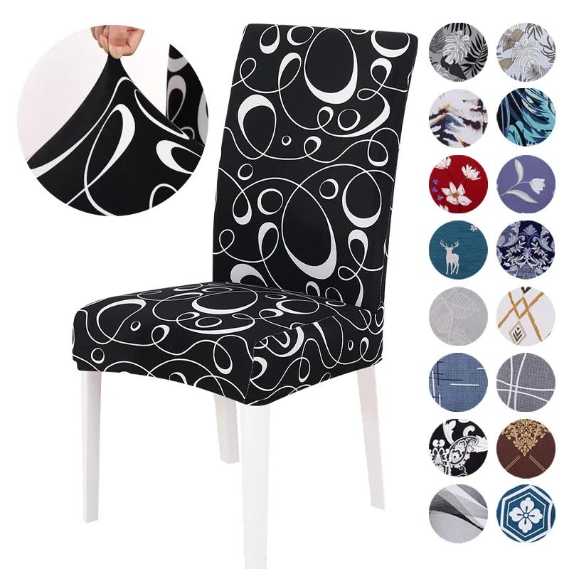

Spandex Stretch Chair Cover Removable Anti-dirty Printed Chair Covers for Dining Room Banquet Wedding Seat Case Housse De Chaise