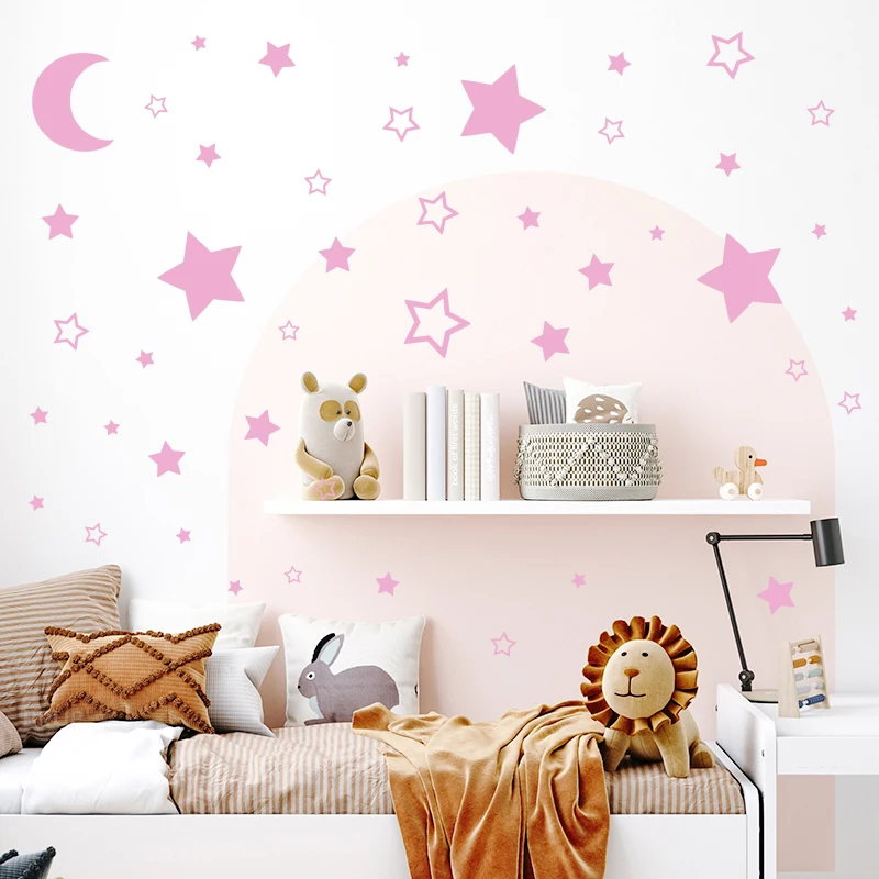 

Mixed size Moon Stars Wall Stickers Vinyl DIY Decals for Kids Room Baby Nursery Room Home Decor Hollow Star Sticker