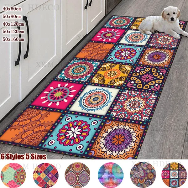 

Bohemian Kitchen Floor Mat Persian Style Non-slip Hallway Bedroom Entrance Doormat Balcony Long Rugs Carpets Home Decoration