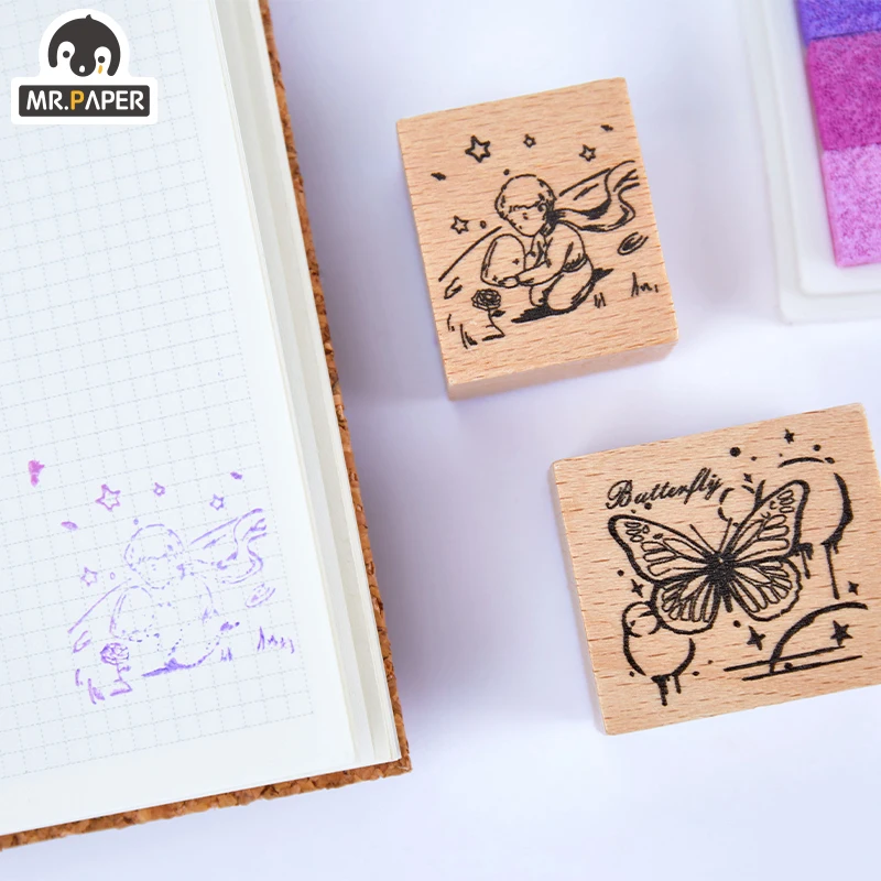Мистер бумага 6 дизайнов 4 шт% 2Fset Vintage Retro Style Stamp And Inkpads Set Series Simple Hand Account DIY Decoration Printing
