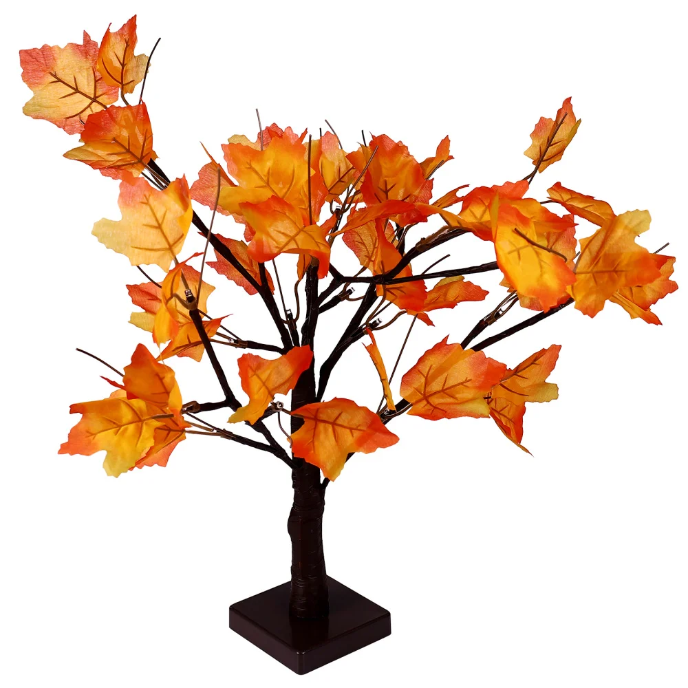 

OSALADI 24 Heads Lighted Artificial Fall Maple Tree Battery Operated Tabletop Autumn Tree for Home Festival Decoration (Warm Whi