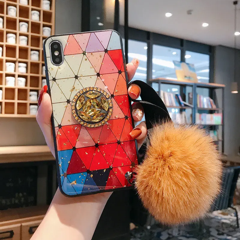 

Epoxy Gold Foil Gem Case For Samsung Galaxy S20 S10 S9 S8 Plus Note 20 UItra 10 Pro 9 8 A71 A51 A50 A70 With Ring Lanyard Cover