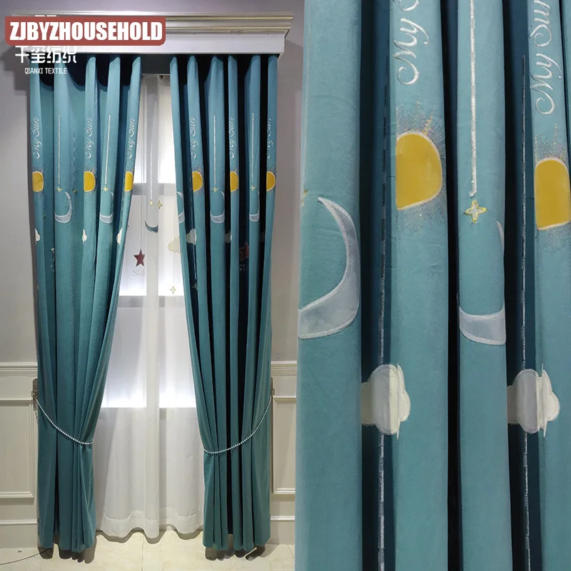 

New Style Cartoon Curtains for Children's Room Bedroom Semi-blackout Curtains Nordic Curtains Embroidered Curtain Fabric