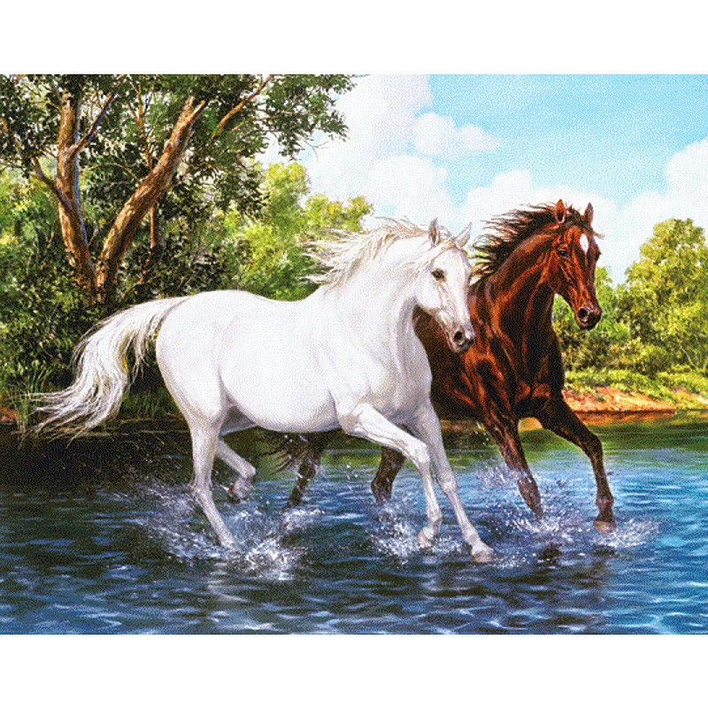 

Full square drill 5D diamond painting DIY diamond embroidery forest two horse Round Cross Stitch Rhinestone mosaic decoration