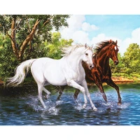 full square drill 5d diamond painting diy diamond embroidery forest two horse round cross stitch rhinestone mosaic decoration