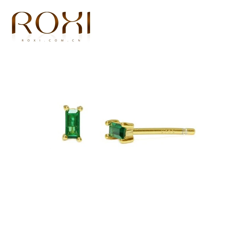 Женские квадратные серьги-гвоздики ROXI с изумрудно-зеленым камнем маленькие
