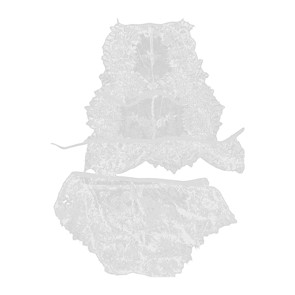 2Pcs Women Sexy See-Through Halter Eyelash Lace Bra Top Briefs Erotic Underwear pattern very beautiful and stylish sex toys |