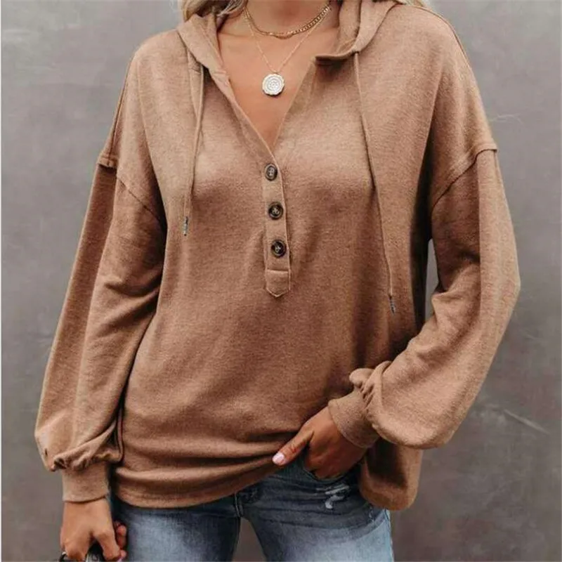 

5XL Oversize Women Plus Size Hooded Sweatshirts Loose Pullovers Casual Button Hoodes Long Sleeve Solid Thin Autumn Tops 2020 New
