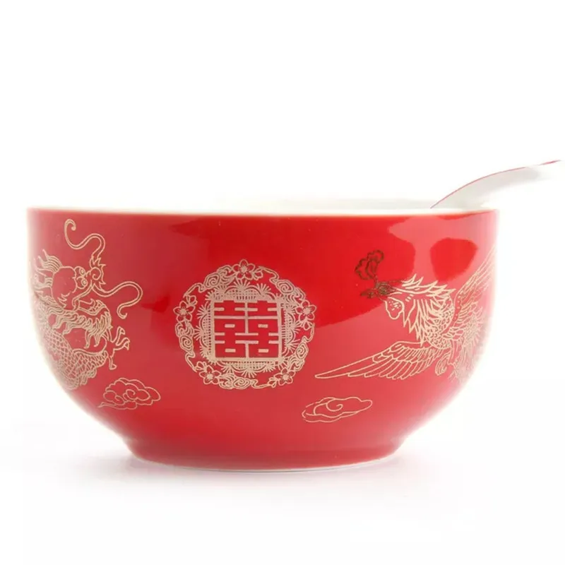 Дракон и феникс свадебный gaiwan чайная чаша китайский красный ted чайная чашка и блюдце набор - Цвет: Soup Bowl 2