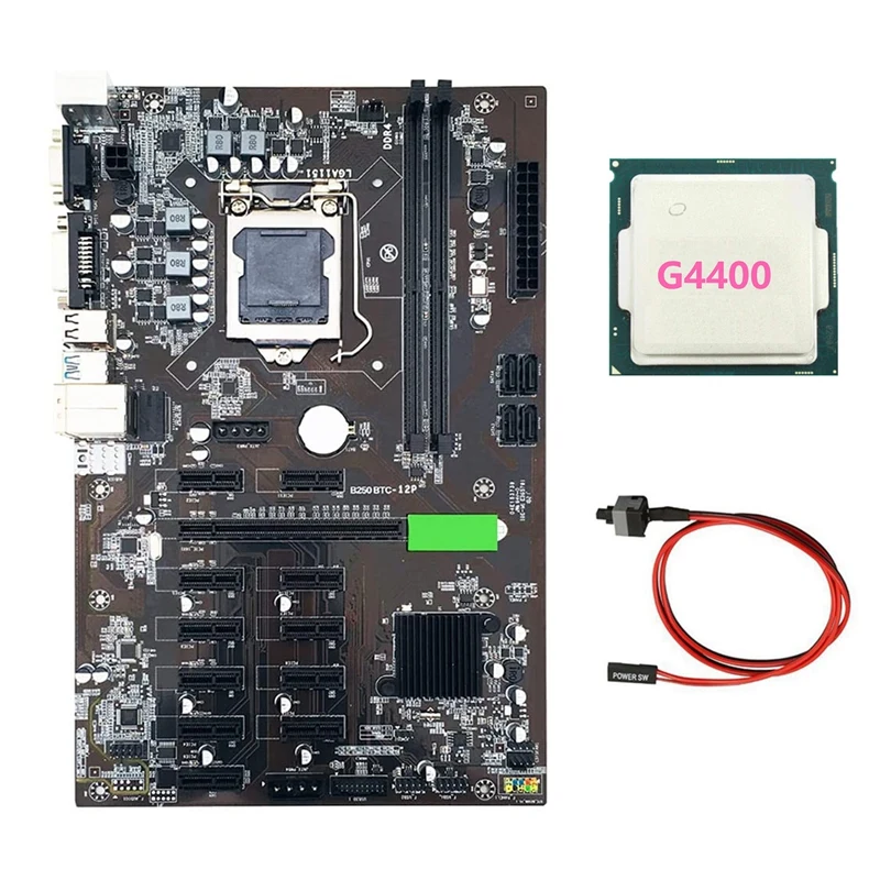 Материнская плата для майнинга B250 BTC с процессором G4400 + коммутационный кабель LGA