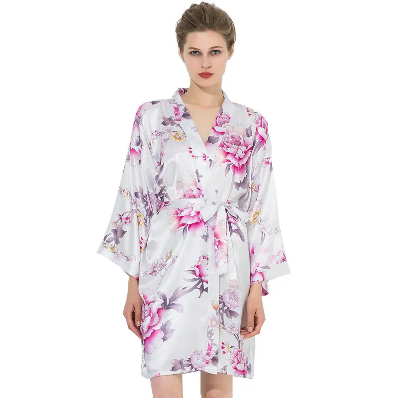 Floral Robes Floral Satin Silk Bridal Bride Bridesmaid Robes Party Robe Plus Size Women Ladies Short Gowns Bathrobe