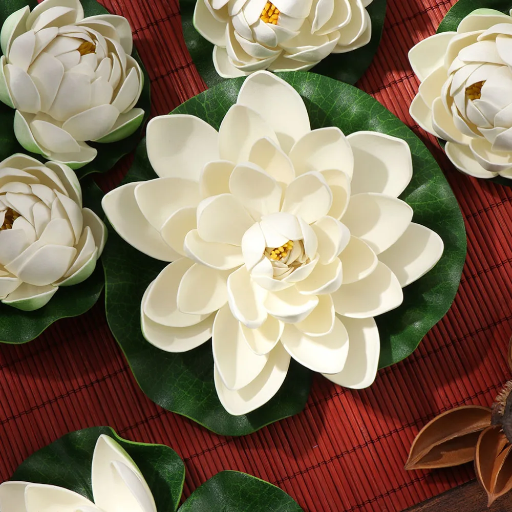 

9Pcs Artificial Water Lilies Decorative Lotus Leafs Garden Fake Lotuses (White)