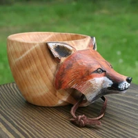 wooden mug hand carved portable animals head tortoiseshell outdoor finland kuksa guksi handmade fox mug milk coffee beer cups