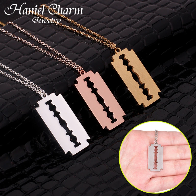 

Hiphop Punk Stainless Steel Razor Blades Pendant Necklaces Men Jewelry Shaver Shape Necklaces Rock Blade Women Collares Hot Sale