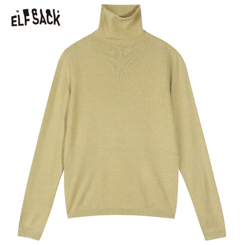 Женский вязаный пуловер ELFSACK Однотонный свитер с длинными рукавами в Корейском