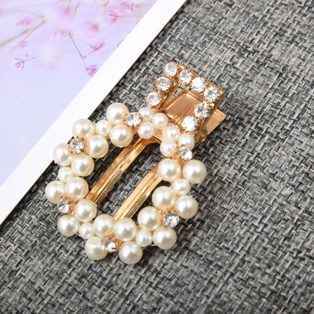 

Korea Chic Imitiation Pearl Crystal Hairpins Women Hair Accessories Geometric Round Flower Hair Clips Metal Hair Combs